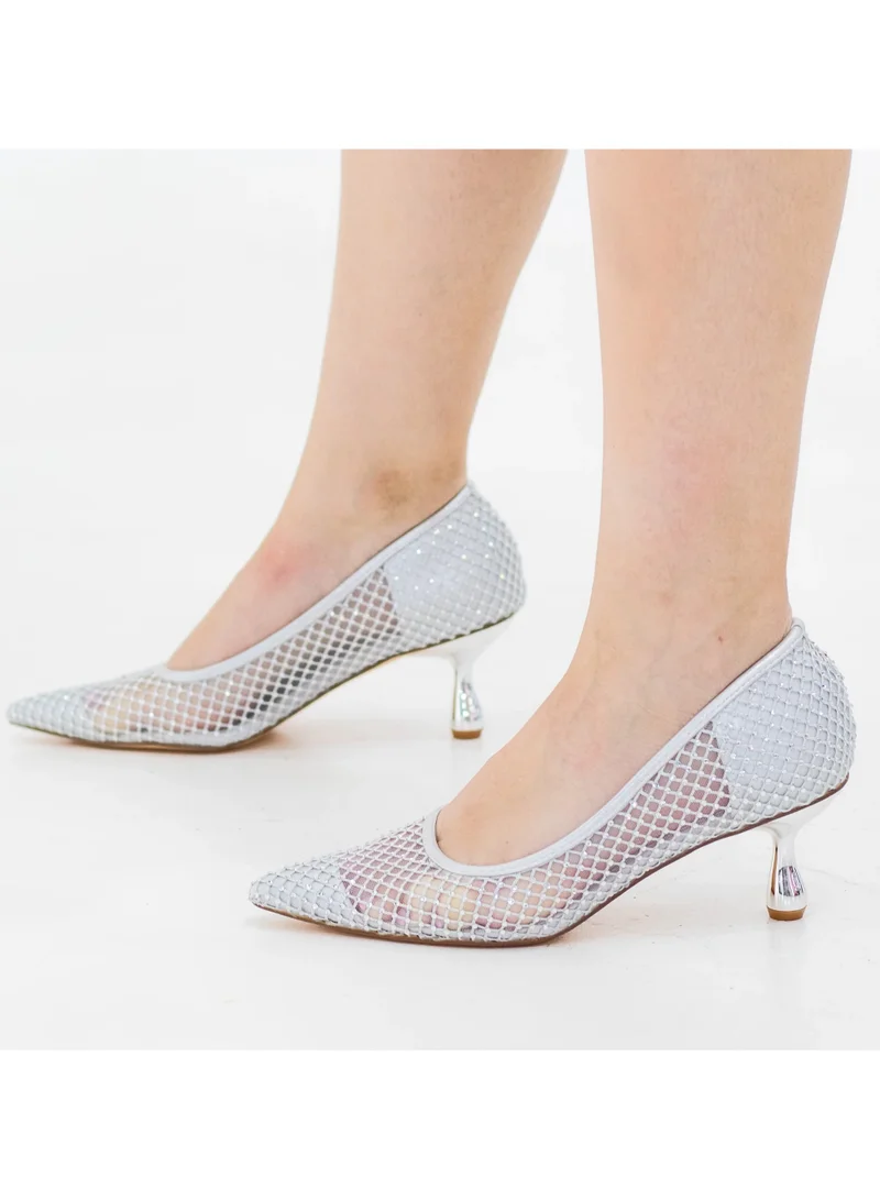 Lamaraparis  Tahira low heel netted diamnte shoe with diamante silver for Women | Best Price UAE
